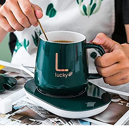 Ceramic Coffee Cup With Automatic Heating Pad | Only In Green Color.